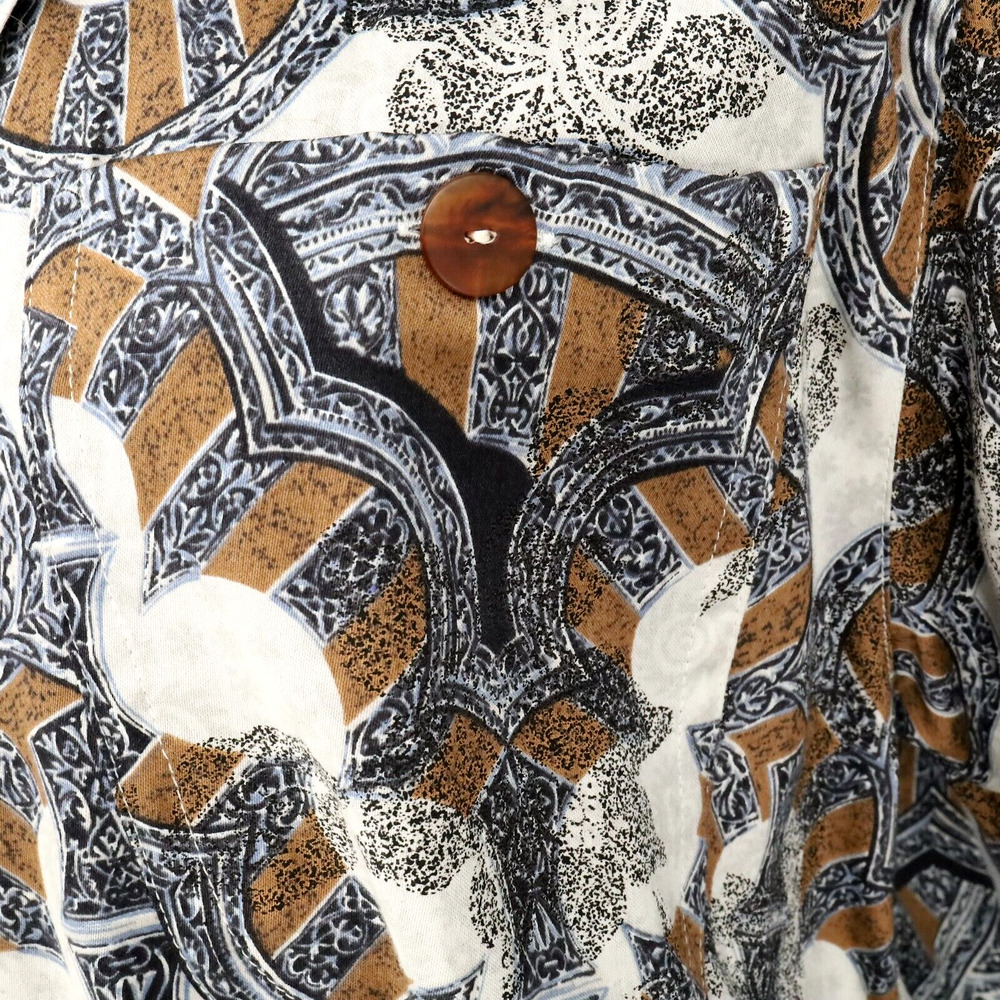 Laurel Escada Top Womens 6 Gray Brown Paisley Cotton Blouse Pockets Vintage - Picture 12 of 16